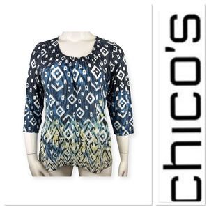 Chico’s blue and great geometric print top size 3-XL/16
